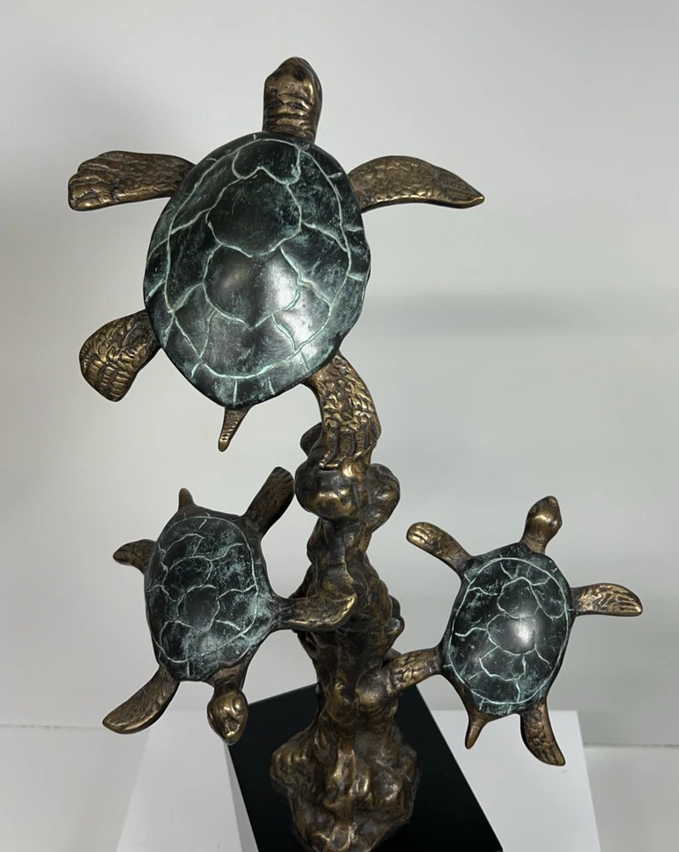 SPI Sea Turtles 14”🐢 Green Brass Figurine South Pacific International - Image 2 of 4