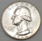 1964 Washington Quarter - circulated, ungraded condition - 90% - Business Strike