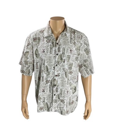 High Sierra Hawaiian Aloha Shirt 2XL Tiki Tribal Symbols Floral Tan Red
