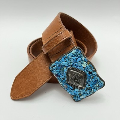 Avignon Brown Leather Western Belt Turquoise and Silver  display picture 2