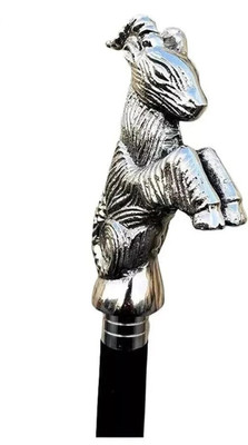collectible Goat Nickel Finish Handle Black Wooden Costume Walking Stick