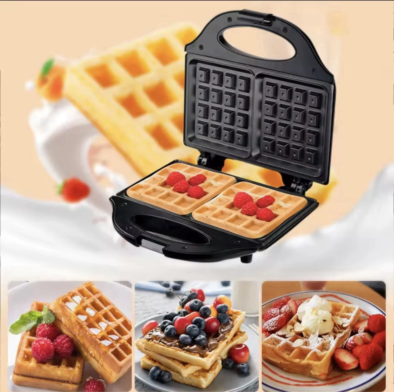 Electric Waffle Maker Machine Non Stick Breakfast Waffles Iron Pan Kitchen