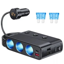 Car Cigarette Lighter Socket Splitter With Triple Outlet Expansion 127W (Max)