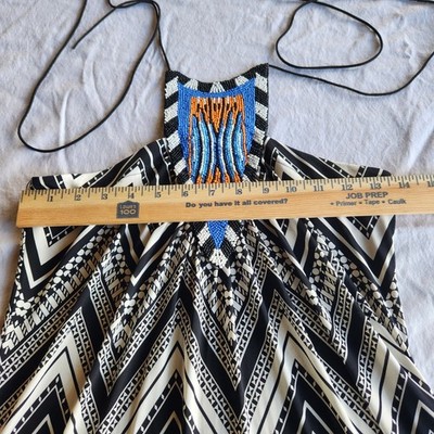t bags halter dress Tbags Los Angeles Metal Necklace Halter Top Printed Stretch Maxi Dress Sz S