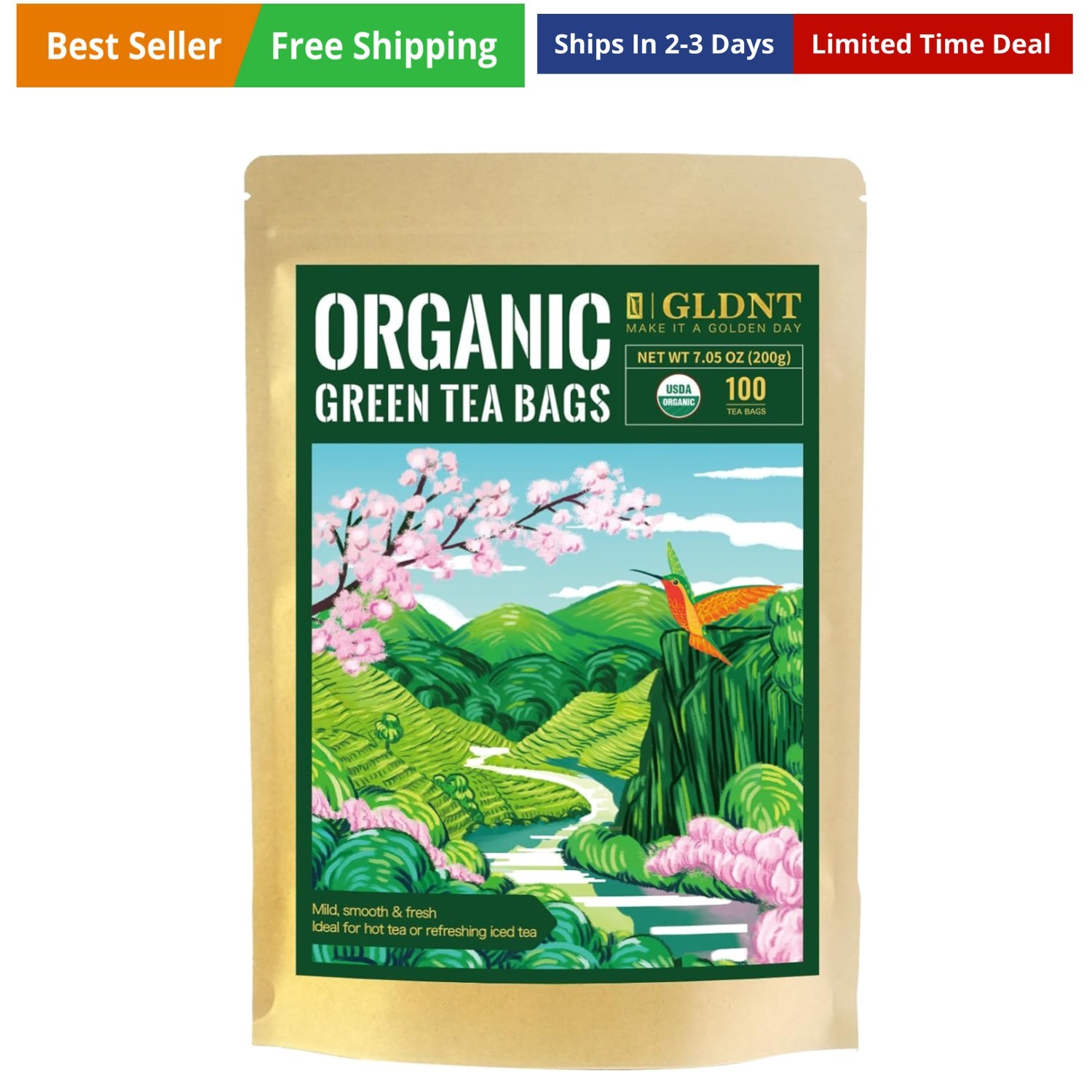 Bags, Natural Pure Organic Green Tea, Super Antioxidant, Ca...