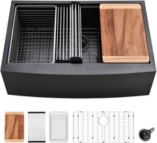 33" Black Farmhouse Sink Workstation with Cutting Board - 16 Gauge Stainless Ste