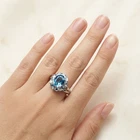 Pristine Baby Blue Aquamarine Oval 2.60Ct 925 Sterling Silver White Gold Rings
