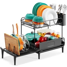 Dish Drying Rack for Kitchen Counter, Expandable 2 Tier Dish Rack, Large