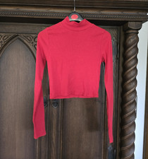 Missguided Damen Ripp Crop Top Rot Rollkragen...