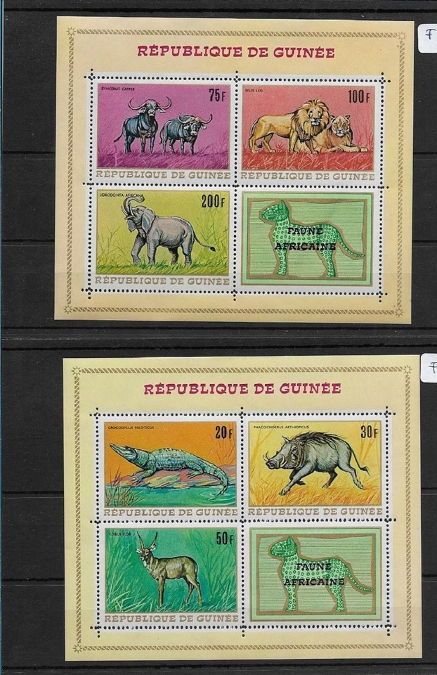SMT, 1968, GUINEA: Animales africanos Mi nr 495/503 bloque de 6 y 3 hojas S/, MNH Foto 2 de 3