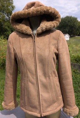 Esprit Vintage Coat Small 90s Y2K Streetwear Faux Suede/Fur Hooded Jacket Retro