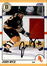 John Byce Signed Auto 1990-91 Score Rookie Traded card Boston Bruins. rookie card picture