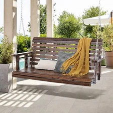 4.5' Porch Swing Bench Wooden Hanging Outdoor Garden Patio Courtyard Brown