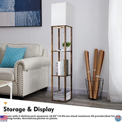 Modern Floor Lamp with Shelves, 3 Color Temperatures, Narrow Corner Design - Picture 3 of 6