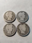 Lot of 4 Barber Quarters 1893 P 1895 P 1897 P 1898 P 90% Silver Good+ #B65