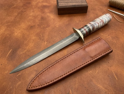 Luxury 11'' Damascus Steel Fixed Blade Dagger Hand-Forged SurvivalKnifewithSheath