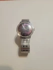 vintage stainless steel mens purple mechanical wind up watch WORKS