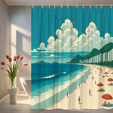 Beach Themed Shower Curtain, Ocean Waves, Coastal Decor