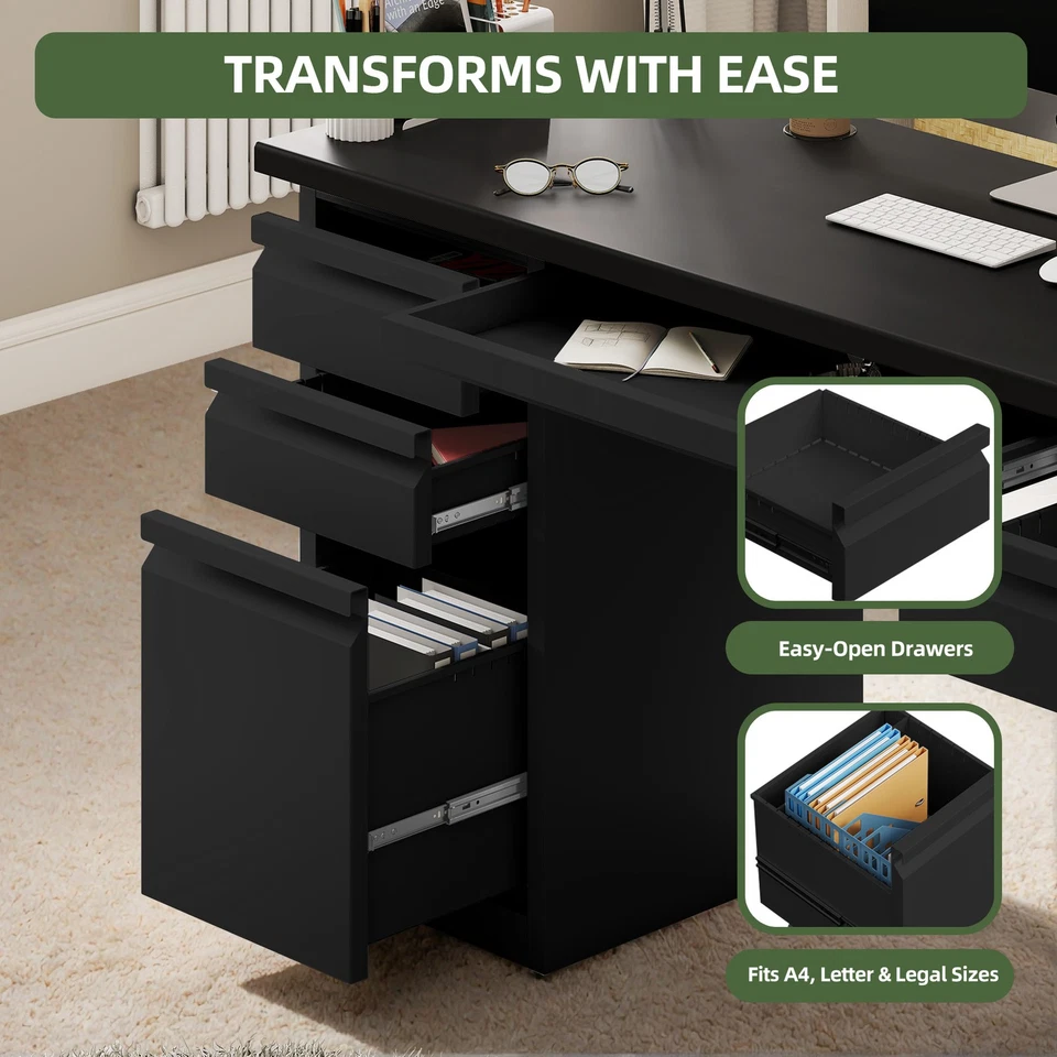 Escritorio ejecutivo de 57 pulgadas y 5 cajones para computadora con archivador y tomas de corriente Foto 4 de 4