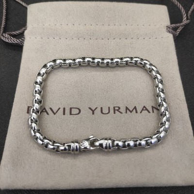 David Yurman 925 Sterling Silver Box Chain Bracelet With Signature Clasp 7.5-8in