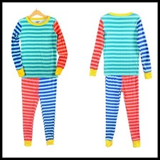 Lands End Colorblock Stripe Snug Fit 100 Cotton Multi-Color Pajama Set Kids 12