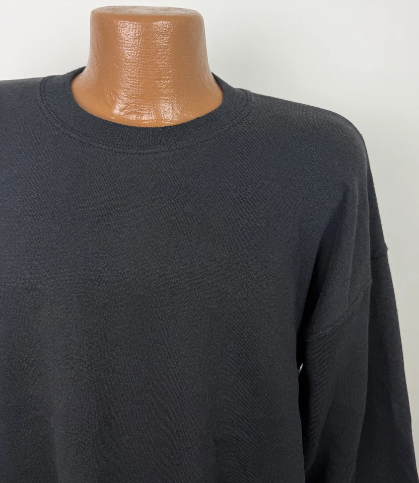 Moletom masculino vintage anos 90 XL desbotado preto gola redonda leve feito nos EUA - Imagem 3 de 4