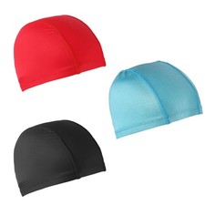3pcs Elastic Swim Caps, Unisex Nylon 8.27x5.12x5.12", Black, Red, Blue
