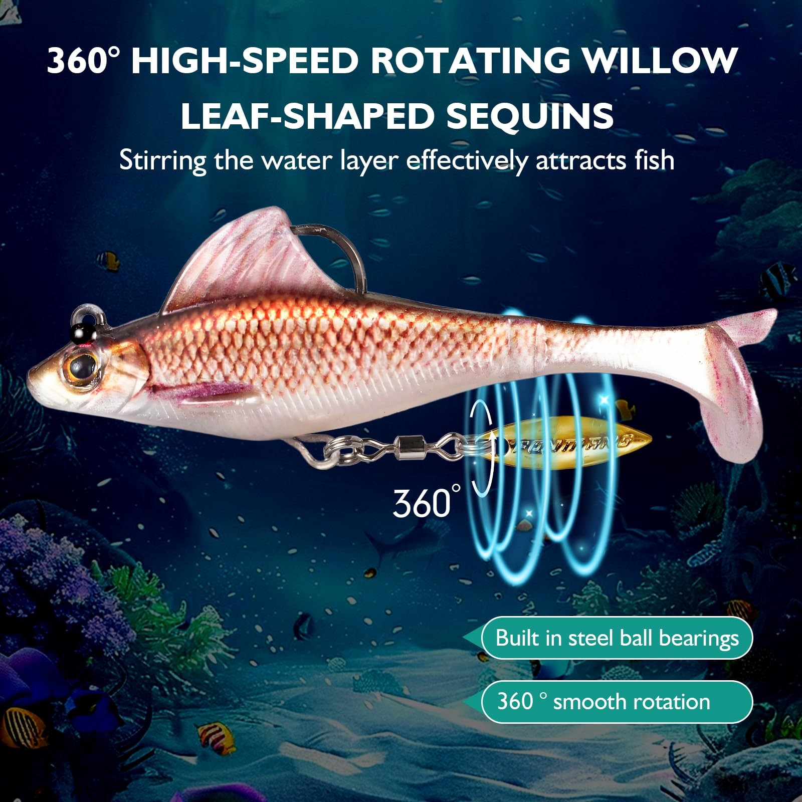 6-Piece Weedless SwimBait Fishing Lures with Rotating Spinner Blade, 2.8 Inch... - Image 3