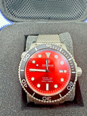Deep Blue Precision Diver Master 1000 Shark Mesh Bracelet Automatic RED