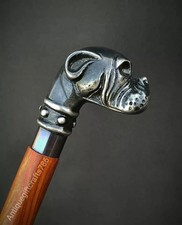 Handcrafted Wooden Walking Cane with Bulldog Handle Spiral Shaft Gift