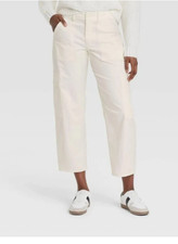 Women's Mid-Rise Barrel Leg Cargo Cropped Pants Size 8 Cream NWT