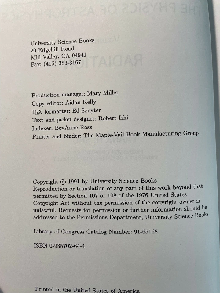 "THE PHYSICS OF ASTROPHYSICS". FRANK J. SHU. LIBRO DE FÍSICA Y ASTROFÍSICA (VI00 - Imagen 4 de 4