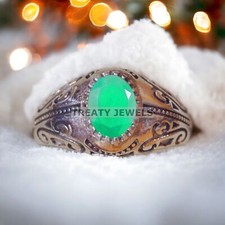 Emerald Oval Cut Gemstone With 925 Sterling Silver Ring For Men's A327