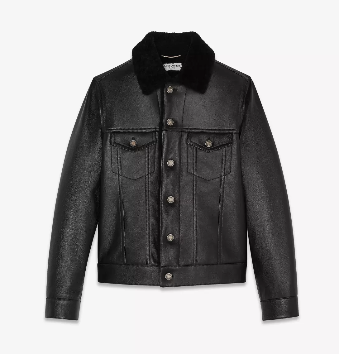 Saint Laurent Paris Shearling Denim Jacket Leather Black Bomber Flight F/W  19