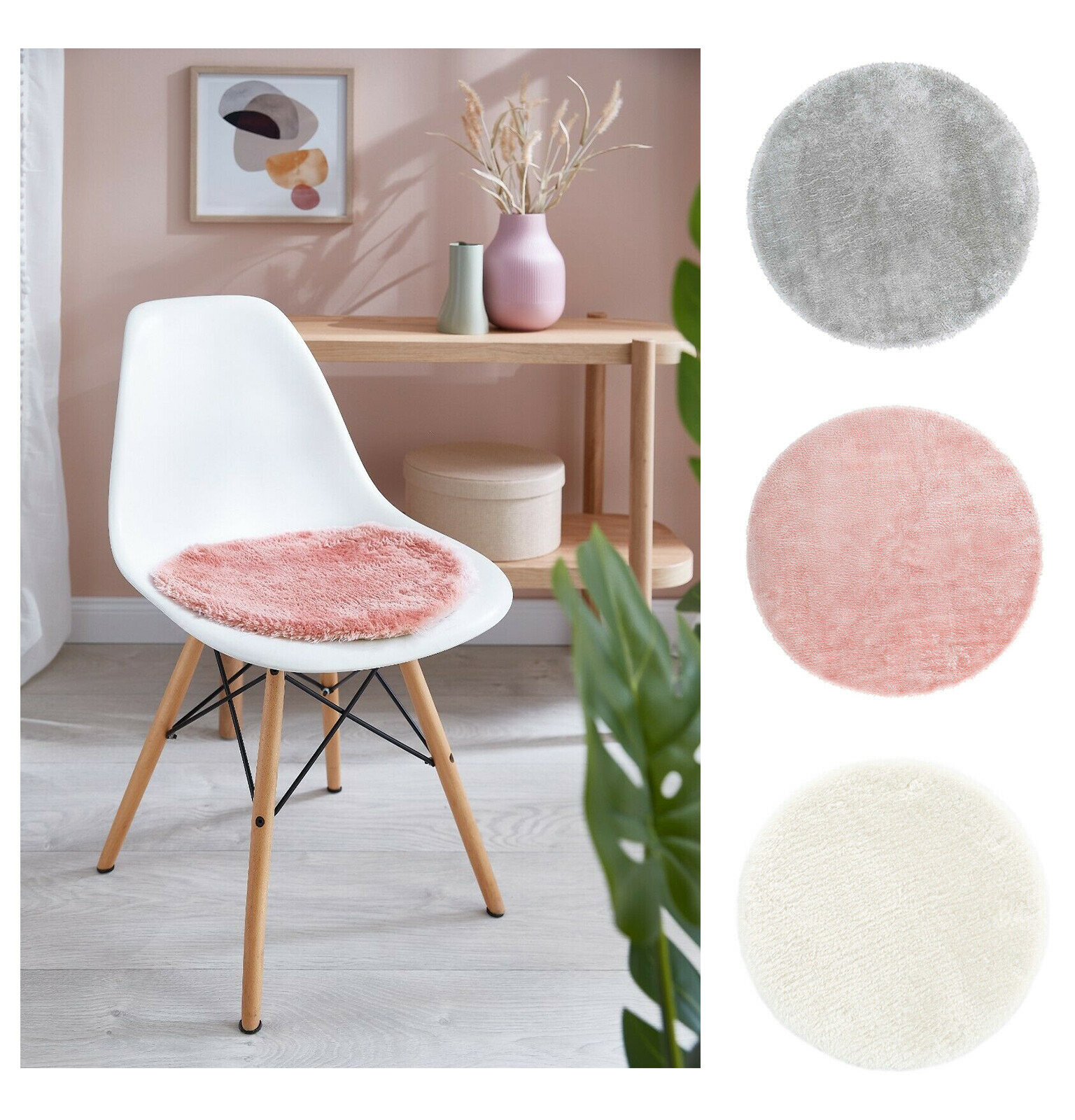 Stuhlkissen Rund 40 cm Kunstfell Stuhlauflage Sitzkissen Fell Stuhl Esszimmer