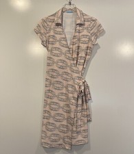 J McLaughlin Womens Pink Chain Link Print Catalina Cloth Wrap Dress Size Medium