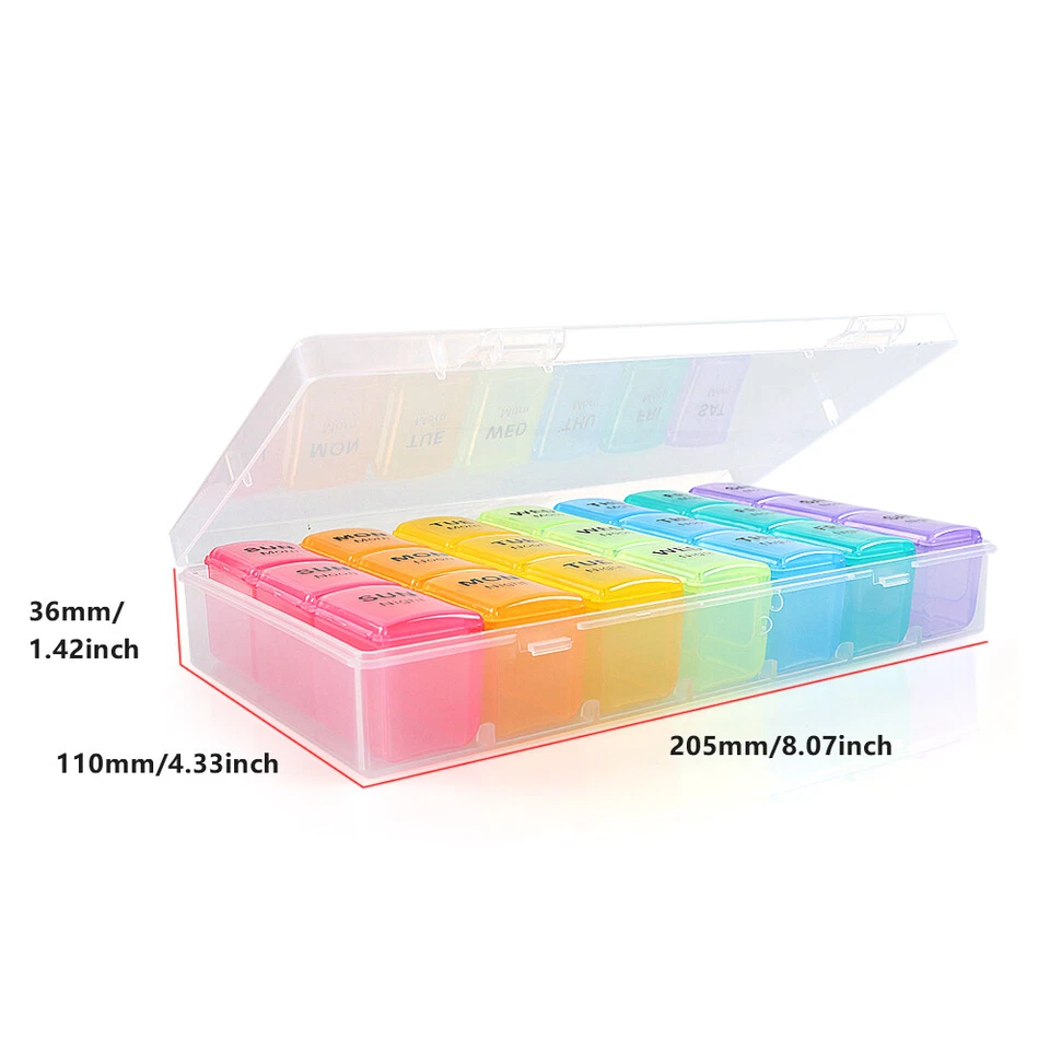 7 Day Pill Box Organizer Weekly Medicine Storage Container Travel Case Portable - Image 4 of 4