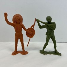 Vtg Louis Marx Co 6" Indian 5.5" Soldier Army Figures Figurines Lot of 2