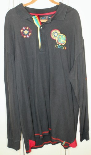 Camisa Coogi para hombre 5XL negra manga larga parche bordado vintage larga