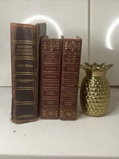Worn Vintage Beautiful Brown Decorative Hardcover Books W/ Gold Titles