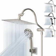 All Metal Shower Head 10'' High Pressure Rainfall Handheld Showerhead Combo