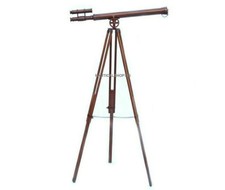 Antique Nautical Floor Standing Brass Telescope With Wooden Tripod Stand 64 Inch