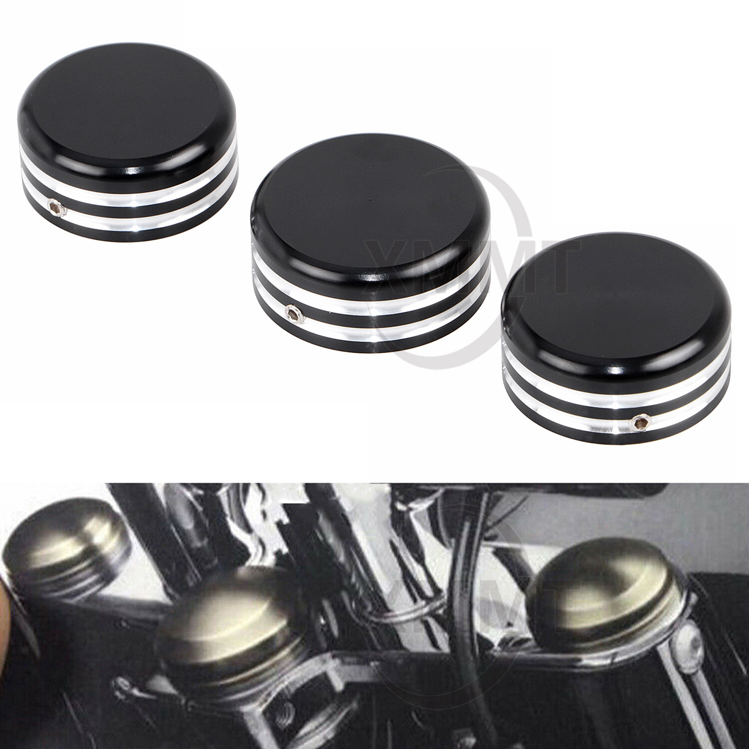 Black CNC Upper Fork Stem Nut Covers For Harley Dyna Low Rider