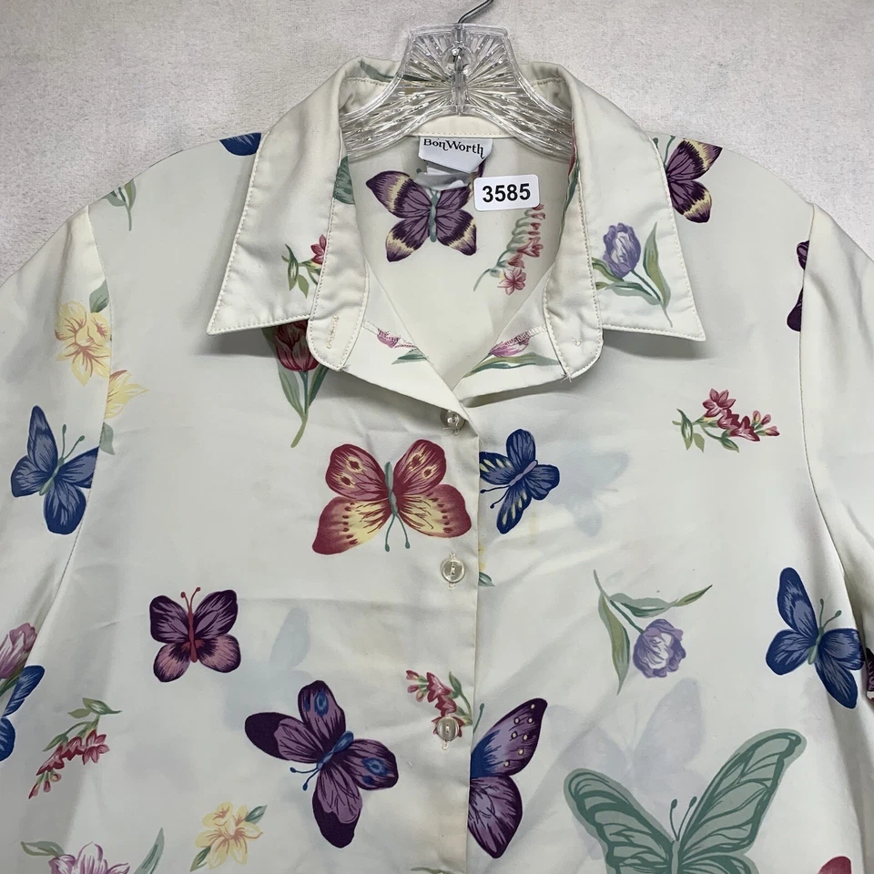 Camisa abotonada vintage con estampado de mariposas de poliéster BonWorth XL para mujer Foto 2 de 4