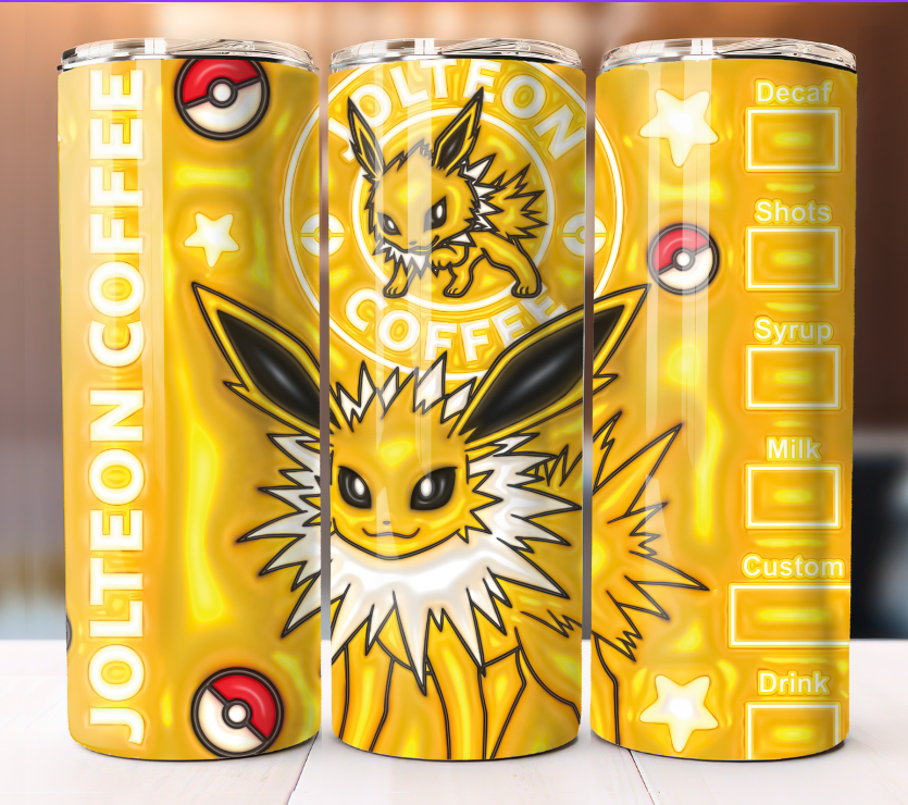 Jolteon Pokemon Inflated  Coffee Tumbler 20 oz Skinny Cup Mug Stainless Steel