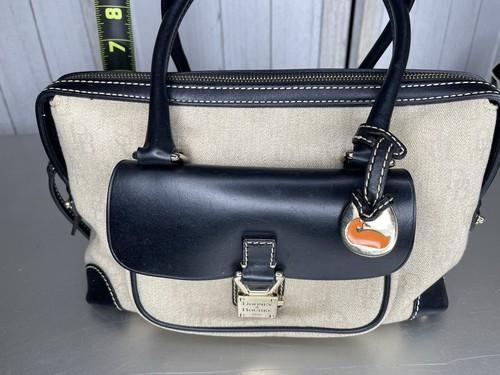 Dooney and Bourke Anniversary Signature Fabric Leather Satchel Handbag Black - Picture 8 of 11
