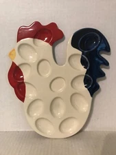 TENDER HEART TREASURES RED WHITE & BLUE ROOSTER  SHAPED DEVILED EGG PLATE