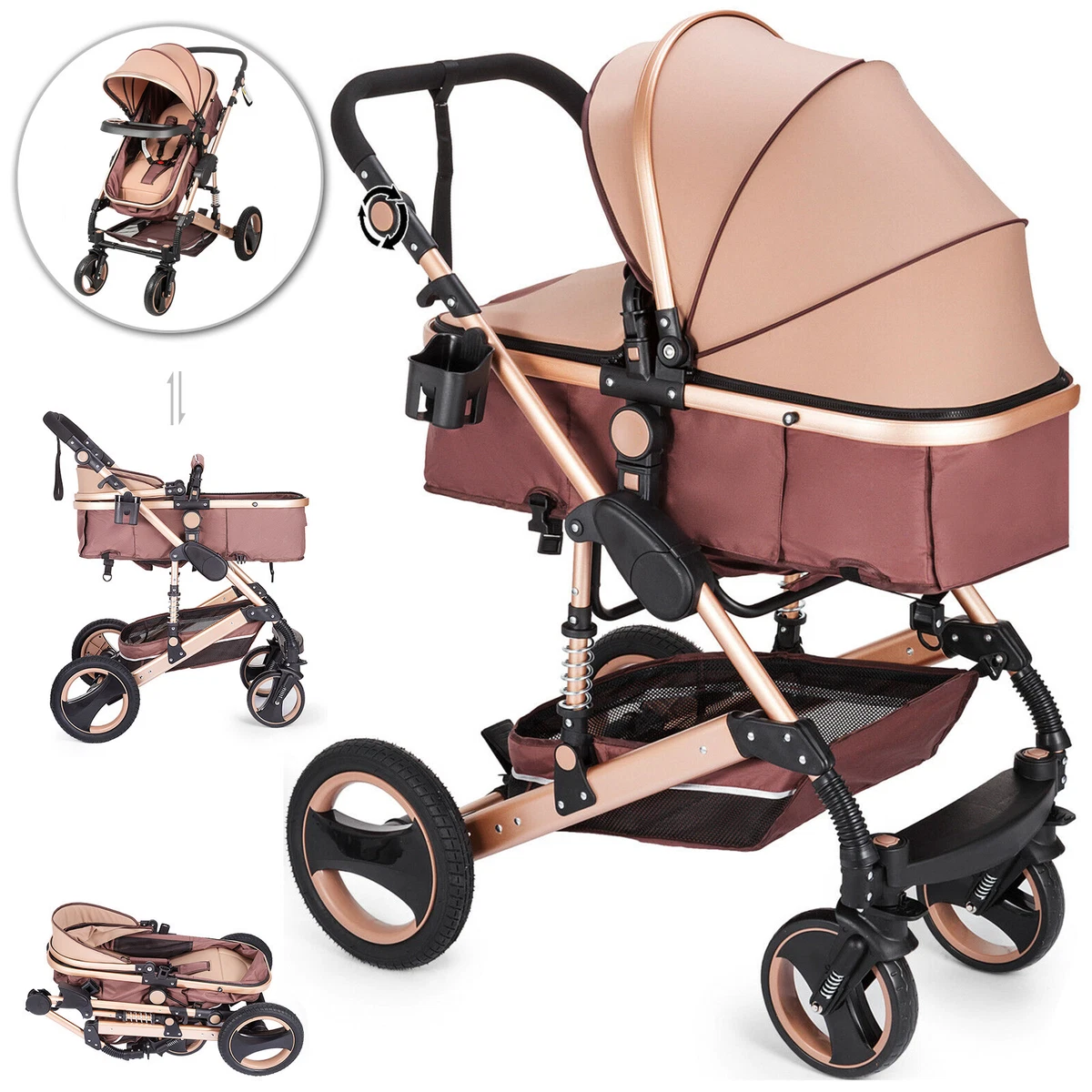 Cochecito de Bebé Plegable Silla de Paseo ​Carrito de Bebé 3 en 1 / 2 en 1