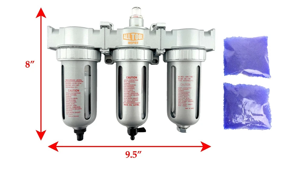 3/8" Mid Flow Inline Compressed Air Filter Clean system 3 Stage Auto Drain - Image 2 of 4