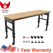 72" ×24'' Adjustable Workbench Rolling Heavy-Duty Worktable with Power Outlet